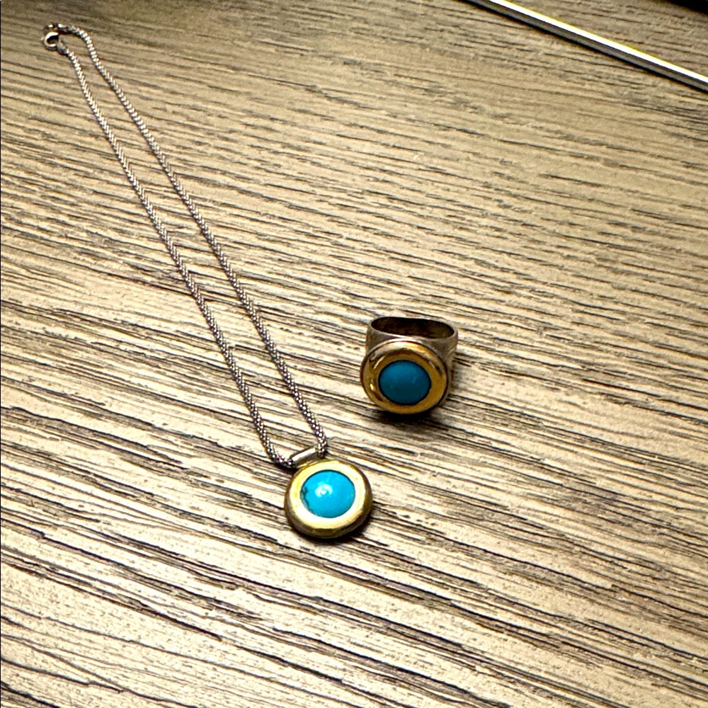 Turquoise Sterling Silver 925 Pendant with matching ring set.